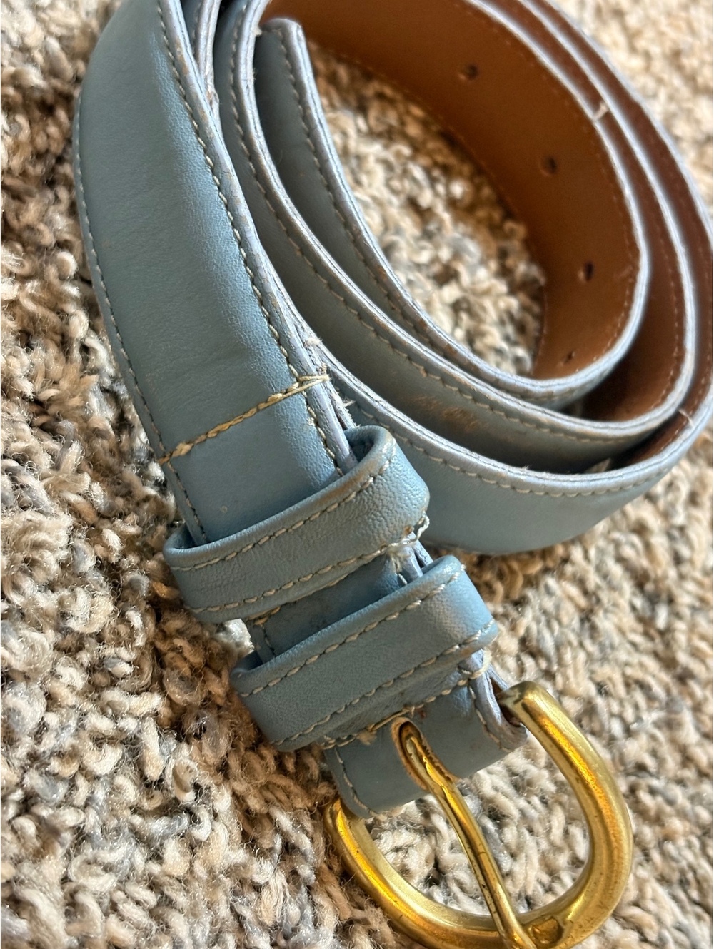 Vintage Coach Sky Blue Leather Belt Made in USA Size 2X Brass Buckle N.8400 Rare